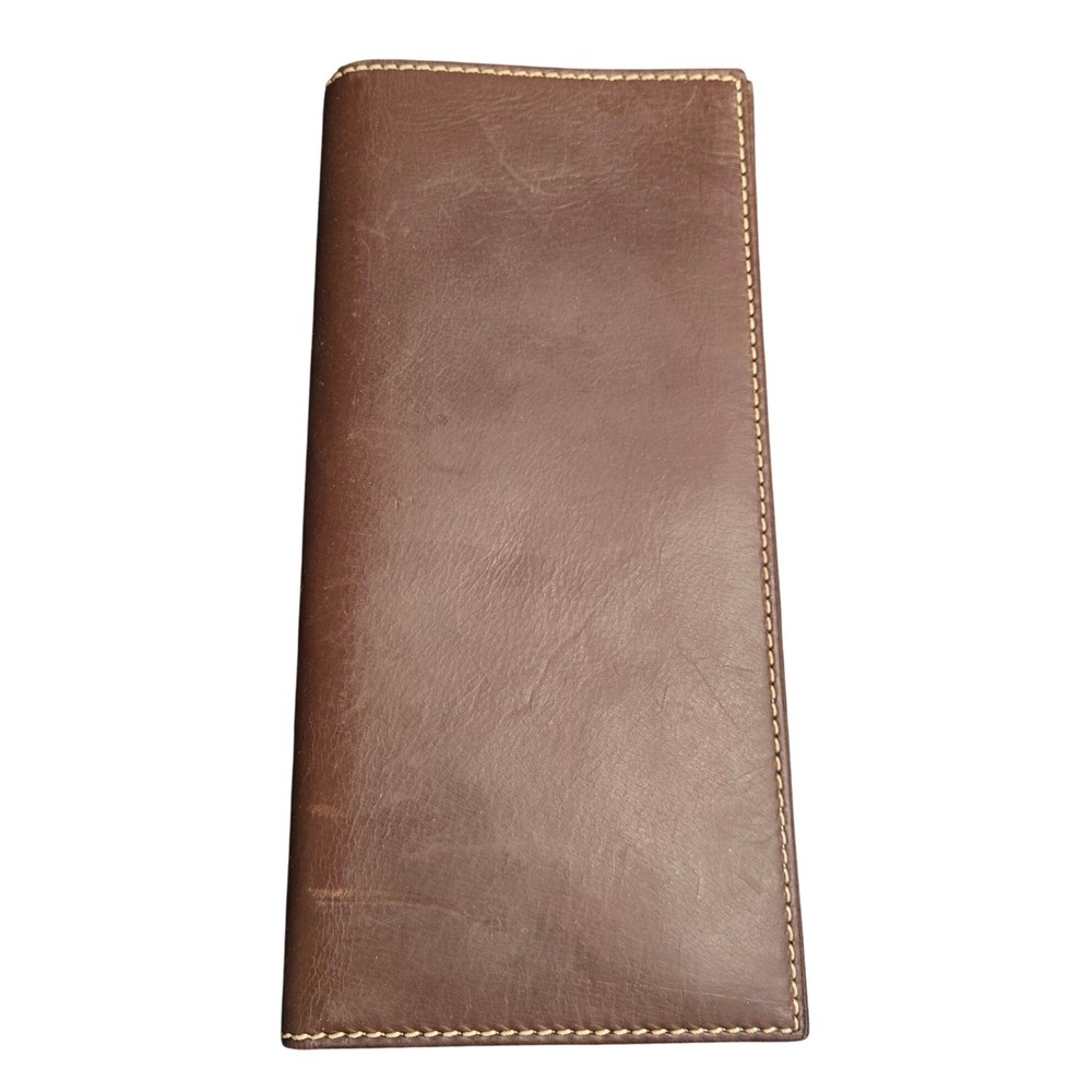 Dooney Bourke Brown Leather Slim Bifold Long Wallet Clutch Organizer - Picture 2 of 11